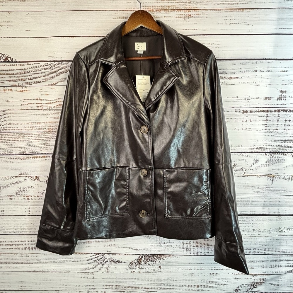 Faux Leather Blazer Jacket M Brown Soft! City Chic Minimalist Versatile NWT